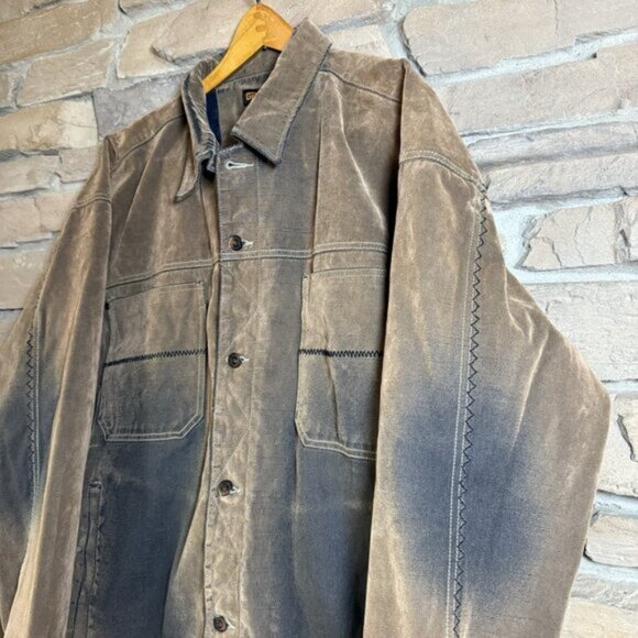 Deadstock Godbody Denim Technology Tan Cotton Faux Suede Jean Jacket Mens 3XL - Picture 2 of 10